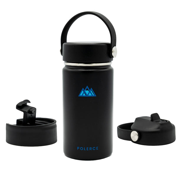 12 Oz Wide Mouth Vacuum Insulated Stainless Steel Bottle Multiple Lids –  Polerce Bottles